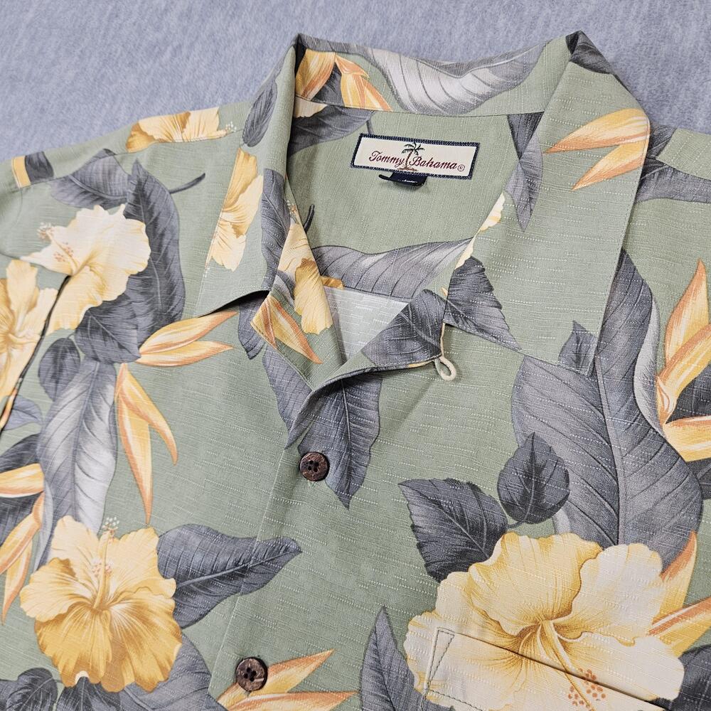 Tommy Bahama Shirt Mens L Silk Floral Loop Collar Camp Hawaiian Button-Up